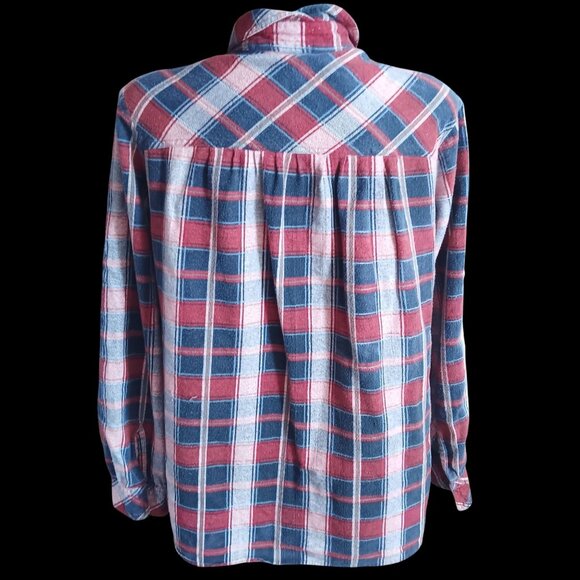 True Vintage Women's Medium Shirt 1970s Flannel Top Plaid Boho Winter Frumpy - Picture 5 of 8